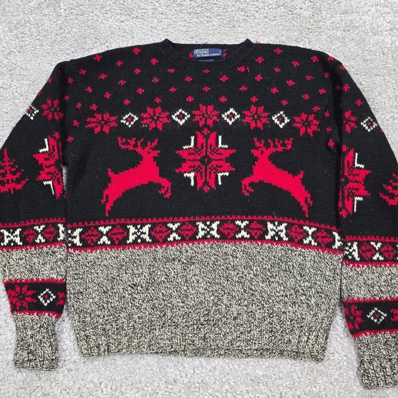 Vintage Polo Ralph Lauren Sweater Mens XL Reindeer Snowflake Hand Knit Wool READ - Picture 1 of 13